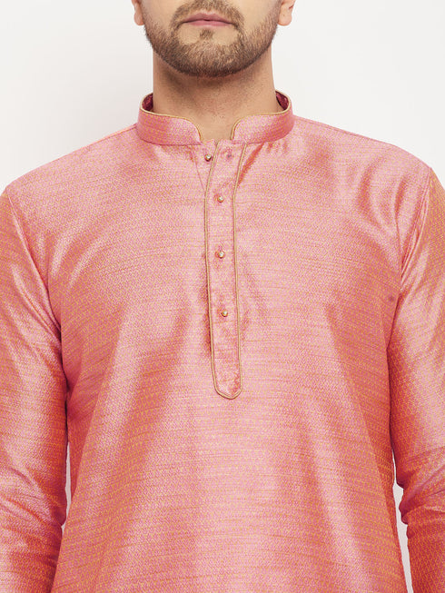 VASTRAMAY Men's Pink Silk Blend Kurta